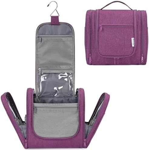 Narwey Large Hanging Toiletry Bag for Women Travel Makeup Bag Organizer Toiletries Bag Dry Wet Separation for Cosmetics Essentials Accessories (Dark Purple)