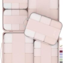 OlarHike 6 Set Compression Packing Cubes for Travel Essentials,Compressible Expandable Space Saver Bags for Organizing Clothes,Luggage Suitcase Garment Bags with Over 1000 pcs Mesh Holes(Beige)
